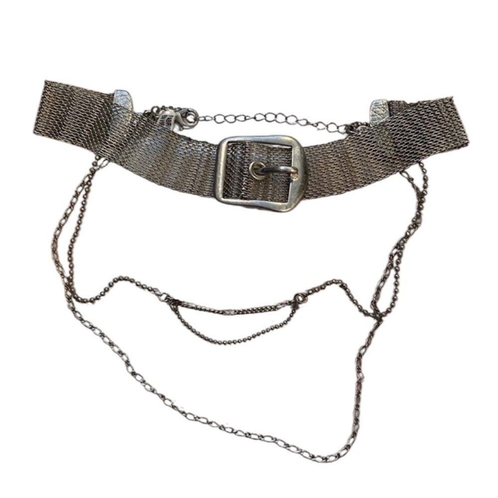 Free People Silver Mesh Choker with Draped Chains